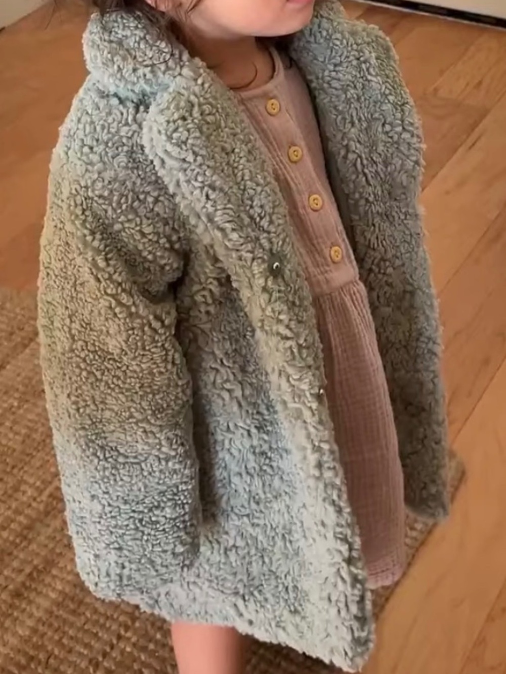 H&M Girls Teddy Sherpa Coat Sage Green 2–4Y